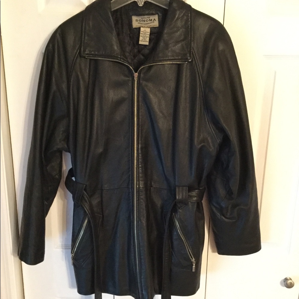 Sonoma Leather Coat Zip Front Black Large